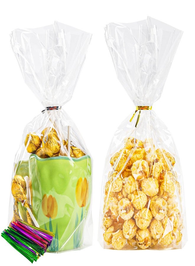 NPLUX 100 Pack Cellophane Bags Clear Flat bottom Cellophane Treat Bags Gusseted with 100 Pack Twist Ties for Candy Popcorn Cookie Small Gift Wrapping(5x8x2 Inches) - Image 1